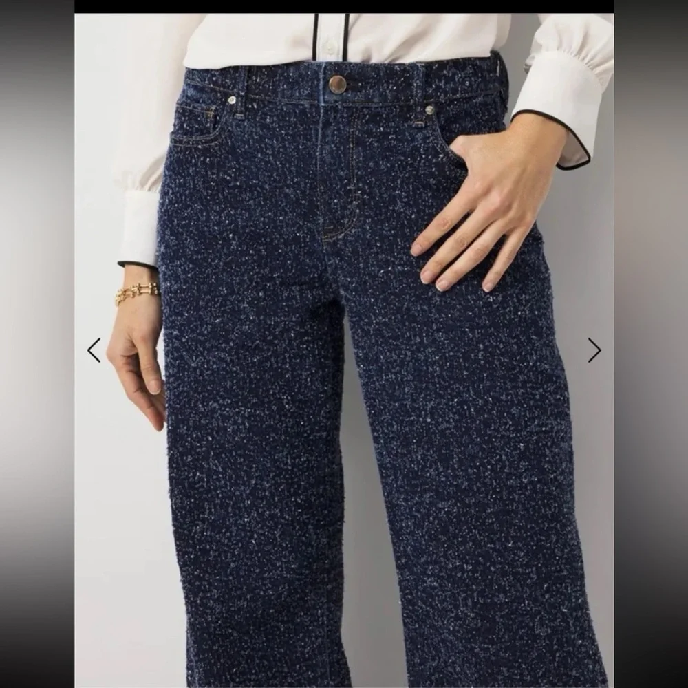 NWT WHBM White House Black Market Bouclé Mid Rise Wide Leg Jean size 12s - Picture 4 of 12